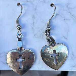 Heart & cross earrings